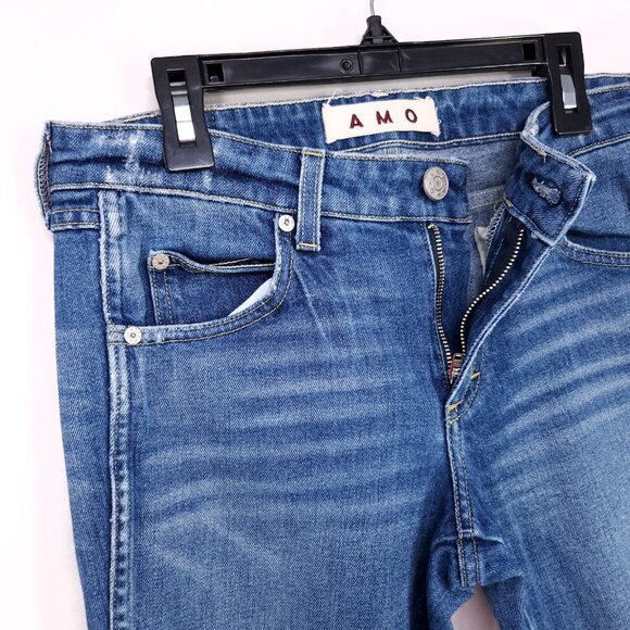 Amo Kate Straight Leg Denim Jeans Size 27 In Mariner Blues Whiskered Mid Rise - Picture 3 of 13